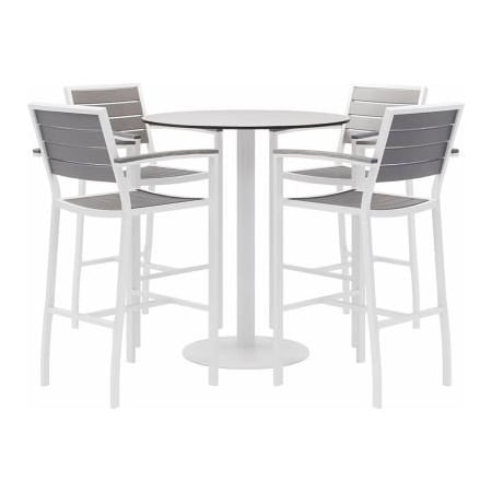 Kfi KFI 5-Piece Outdoor Dining Set, 36"W x 41"H Table, White w/ White Frame OLBR5601WHGY-4-TP36RD-B2200WH-41-D354